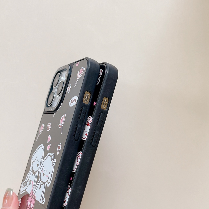 Ốp Điện Thoại Silicone Mềm Mặt Gương In Hình Cún Cho iPhone X XS XR 11 12 13 Mini 14 Plus Pro Max