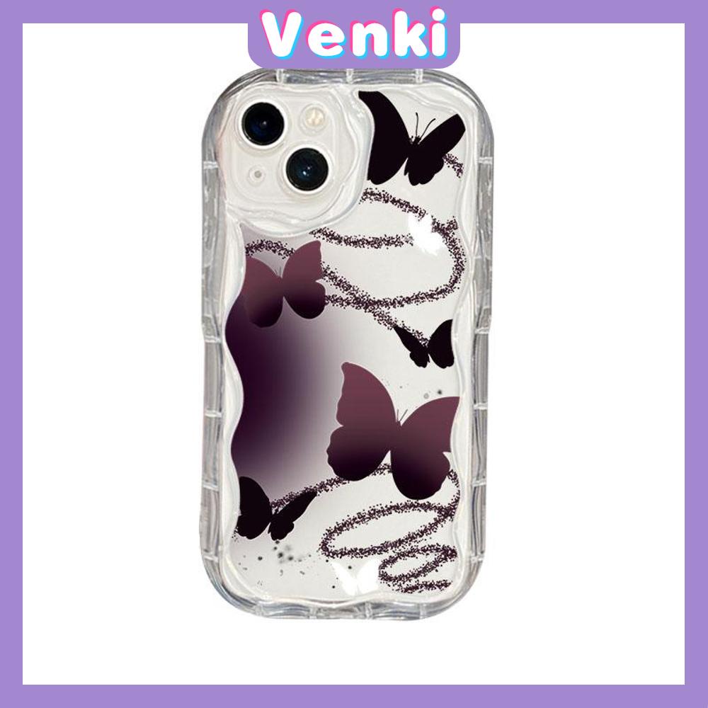 VENKI - Dành Cho Ốp Lưng iPhone 11 Ốp Viền Cong Dạng Sóng Trong Suốt TPU Túi Khí Chống Sốc Ốp Máy Ảnh Hình Bướm Màu Đen Gradient Đơn Giản Tương Thích Với iPhone 14 13 Pro max 12 Pro Max xr xs 7 8