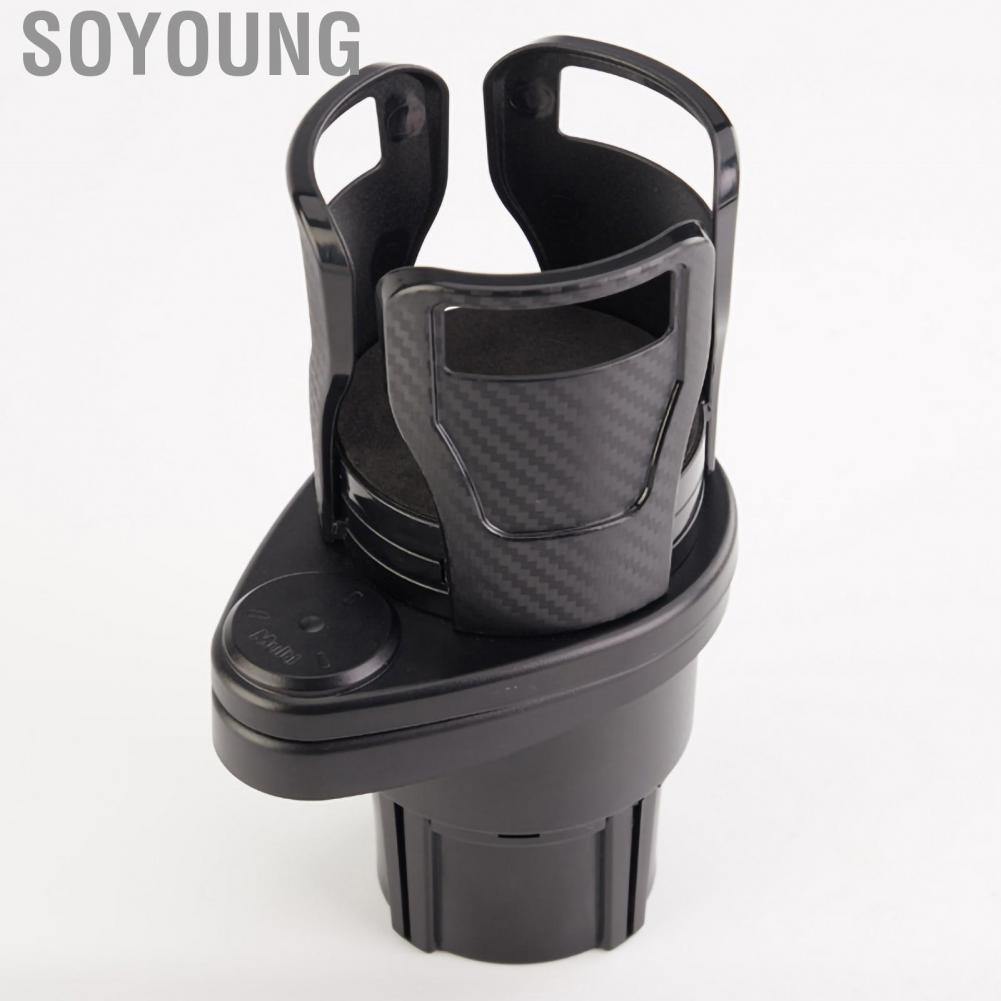 Soyoung Car Cup Holder Retractable 360 Degree Rotatable ABS Plastic Multifunctional Organizer Carbon Black