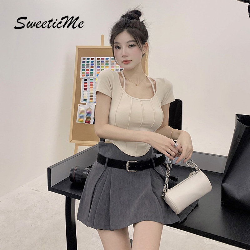 Áo Thun Tay Ngắn Màu Trơn Dáng Ôm Thời Trang Mới 2023 Dành Cho Bạn Nữ