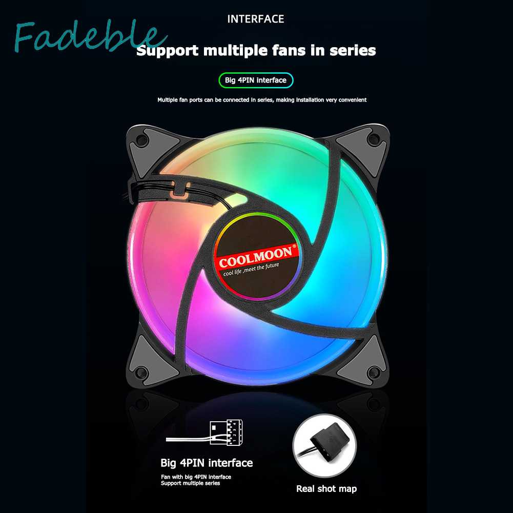 Quạt Làm Mát COOLMOON 12cm Đèn LED 5 Màu Cỡ Lớn 4Pin