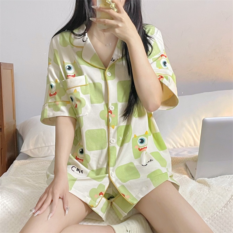 Bộ Đồ Ngủ Hai Mảnh In Họa Tiết Hoạt Hình Dễ Thương Phong Cách Hàn Quốc Thời Trang Mùa Hè Cho Bạn Gái