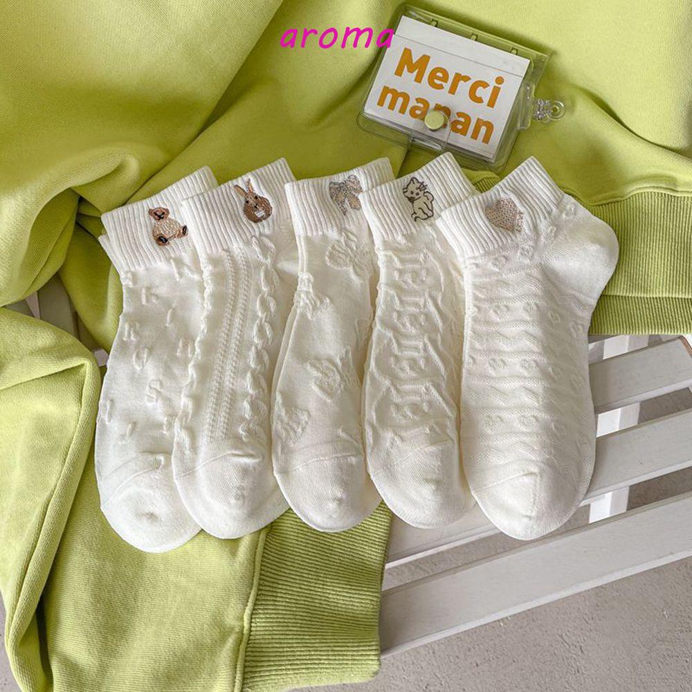 Vớ Cotton Thoáng Khí In Họa Tiết Hoạt Hình Trái Tim / Mèo / Thỏ Dễ Thương Thời Trang Cho Nữ