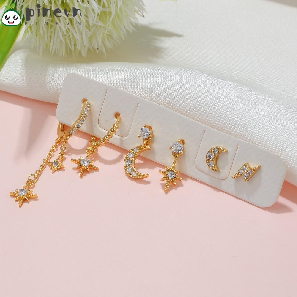 Bông Tai Dạng Vòng Hình Ngôi Sao / Mặt Trăng Thời Trang Cho Nữ