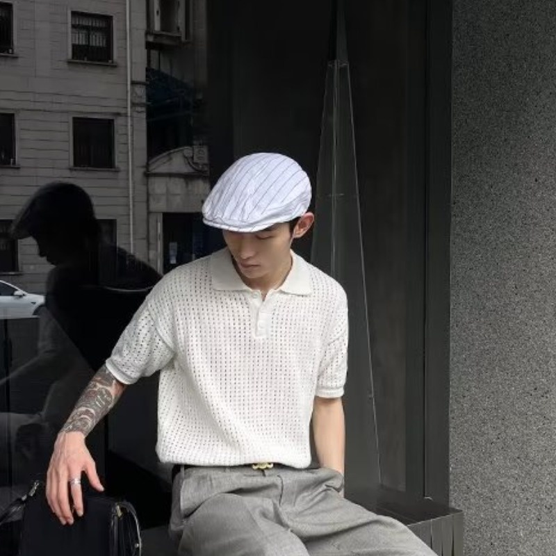 Áo polo Dệt Kim Tay Ngắn Phong Cách Hàn Quốc Cho Nam Giới