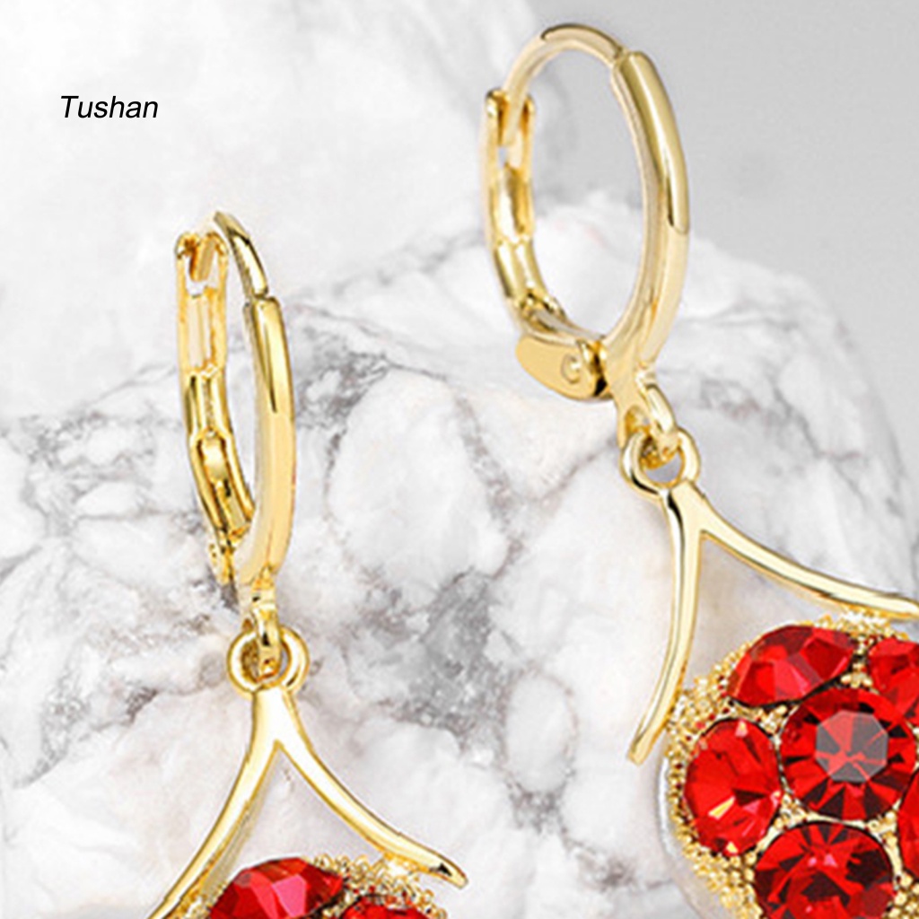 Bông Tai Đính Đá Hình Giọt Nước Màu Đỏ Phong Cách Hàn Quốc Dành Cho Nữ