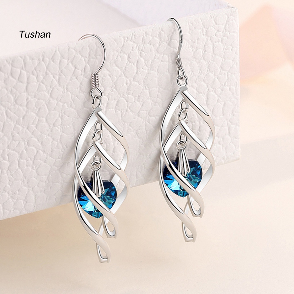 1 Đôi Bông Tai Treo Hình Thoi Đính Pha Lê Giả Hai Lớp Thời Trang Dành Cho Nữ