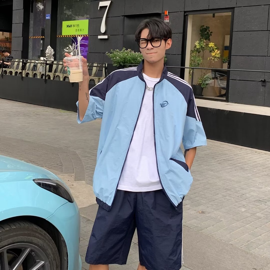 Bộ Đồ Thể Thao Tay Lửng oversize Phong Cách Retro Đường Phố Mỹ