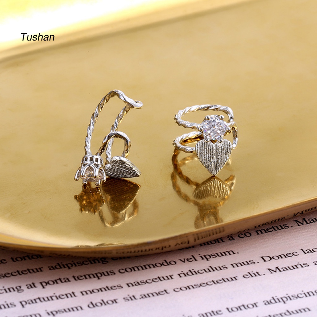 1 Khuyên Kẹp Vành Tai Hình Trái Tim Đính Đá Lấp Lánh Thời Trang