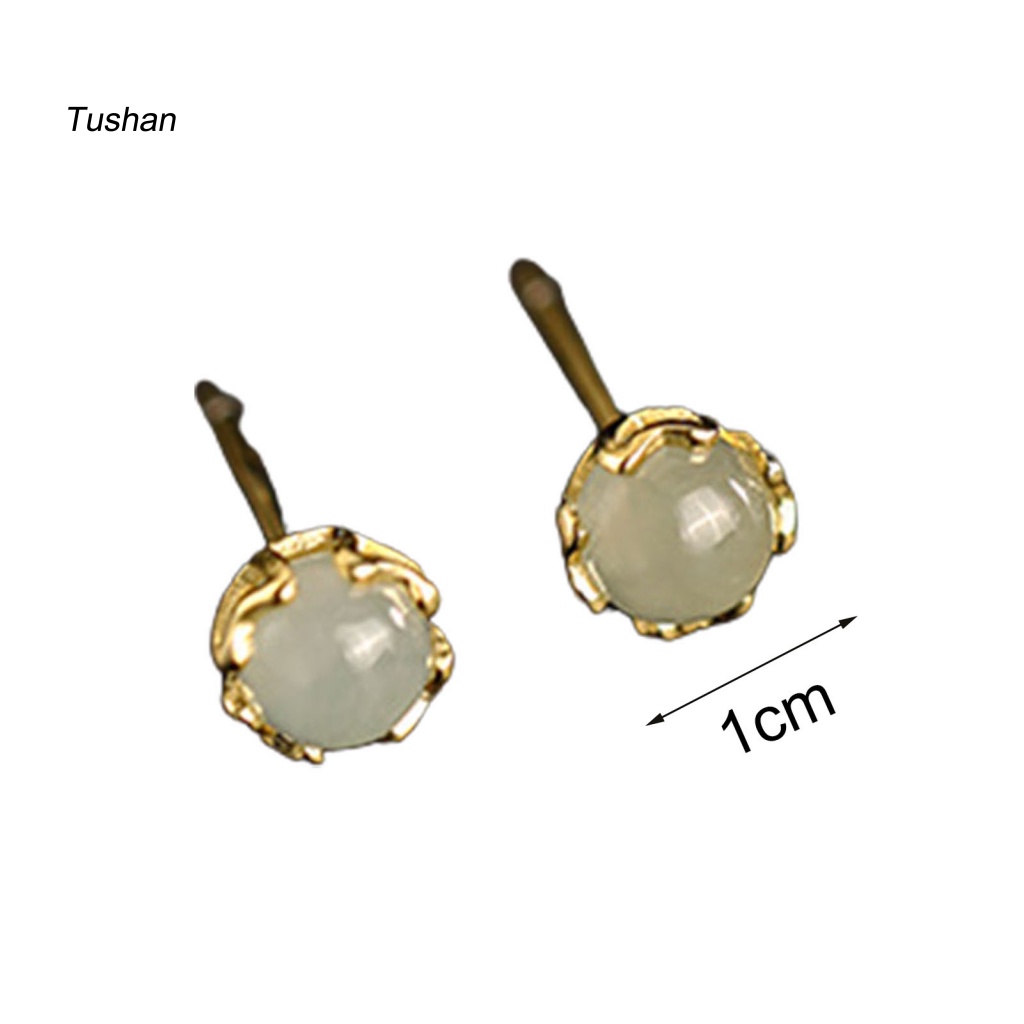 1 Đôi Khuyên Tai Đính Đá Ngọc Bích Giả Thời Trang Nữ