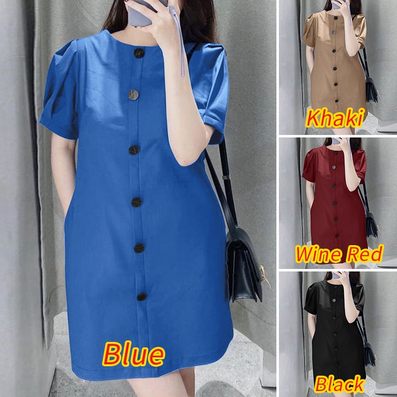 Zanzea Đầm Ngắn Tay Cổ Tròn Có Túi Phong Cách Hàn Quốc Cho Nữ