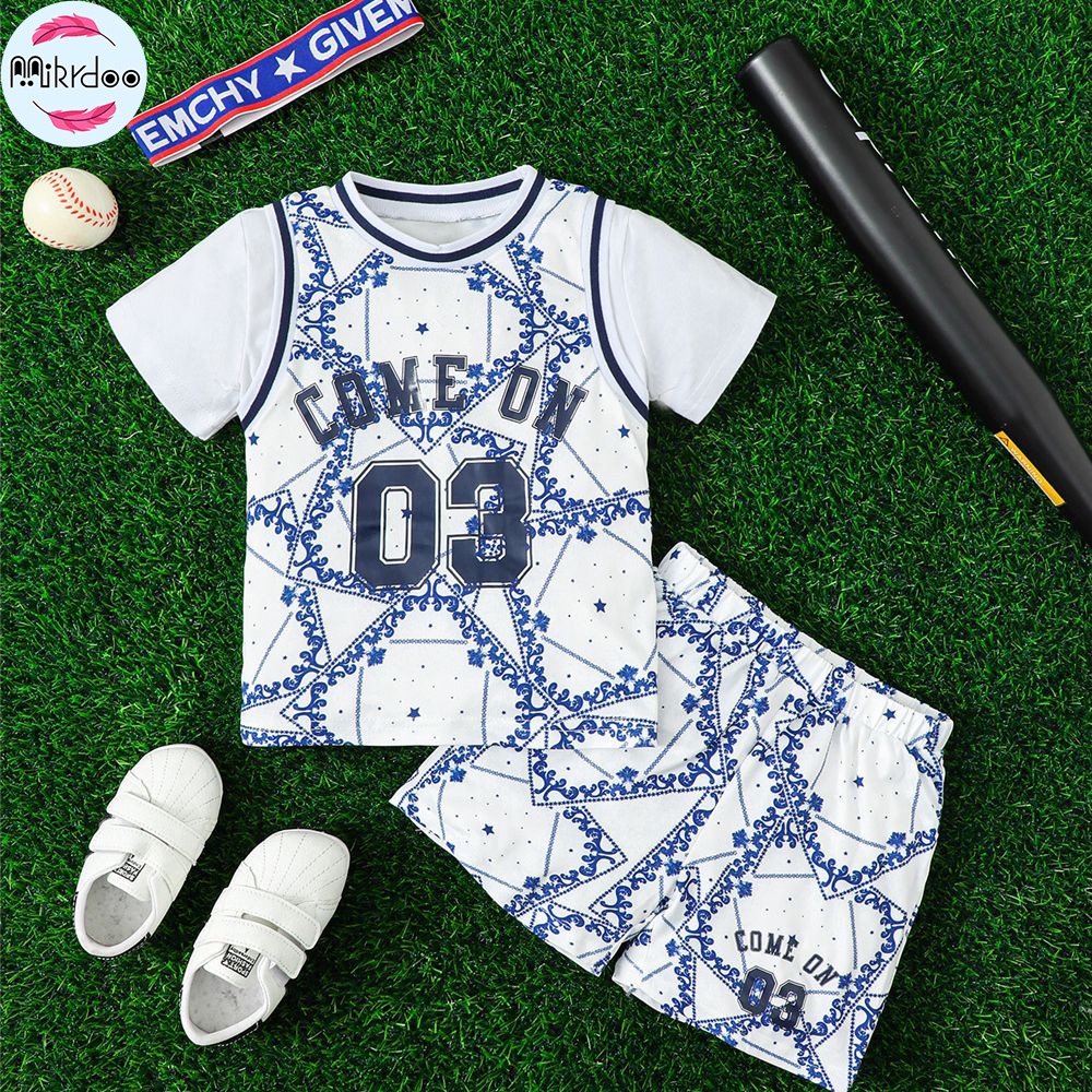 Set Đồ Thể Thao 2 Món Gồm Áo Thun Tay Ngắn + Quần Ngắn Mùa Hè In Họa Tiết Số 03 Cho Bé Trai 4-7 Tuổi