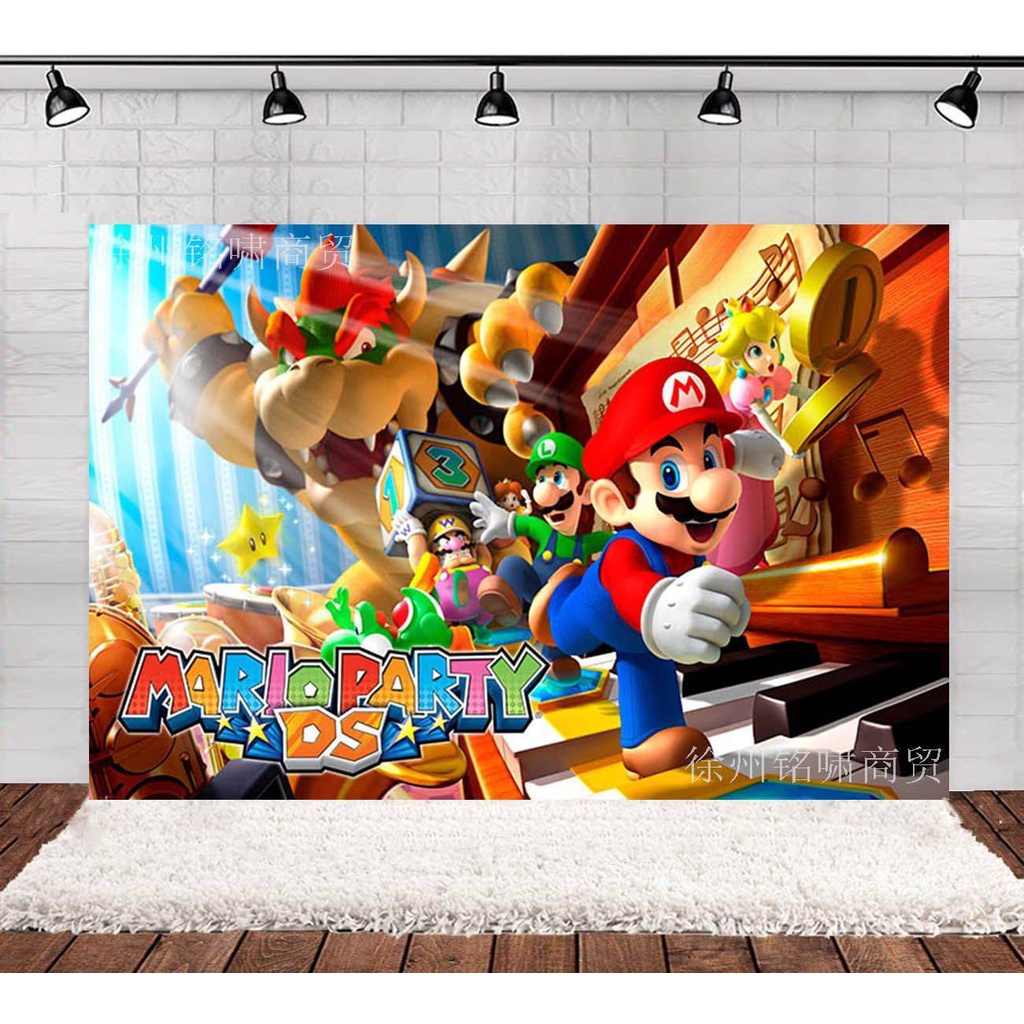 Tấm Phông Nền Chụp Ảnh Chủ Đề Sinh Nhật Bằng Vải Kira Mario