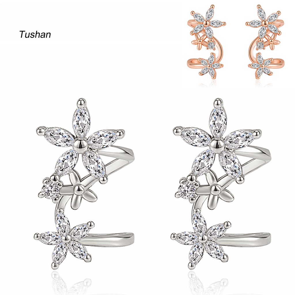 1 Đôi Bông Tai Hình Hoa Đính Đá Zircon Lấp Lánh Dành Cho Nữ