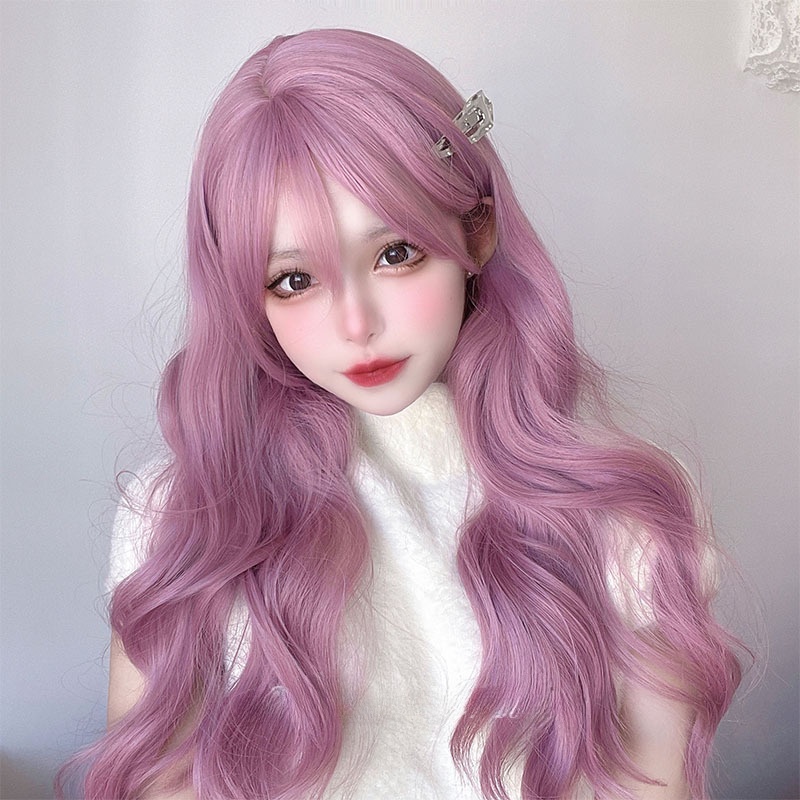 Tóc Giả Dài Xoăn Màu Xanh Bạc Hà / Tím / Hồng Nhạt Chất Lượng Cao Thời Trang Cho Nam Và Nữ