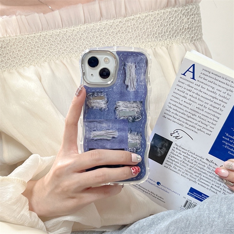 Ốp Điện Thoại Vải Denim Rách Chống Rơi Cho Iphone 14promax 13 11 14pro 13pro 14