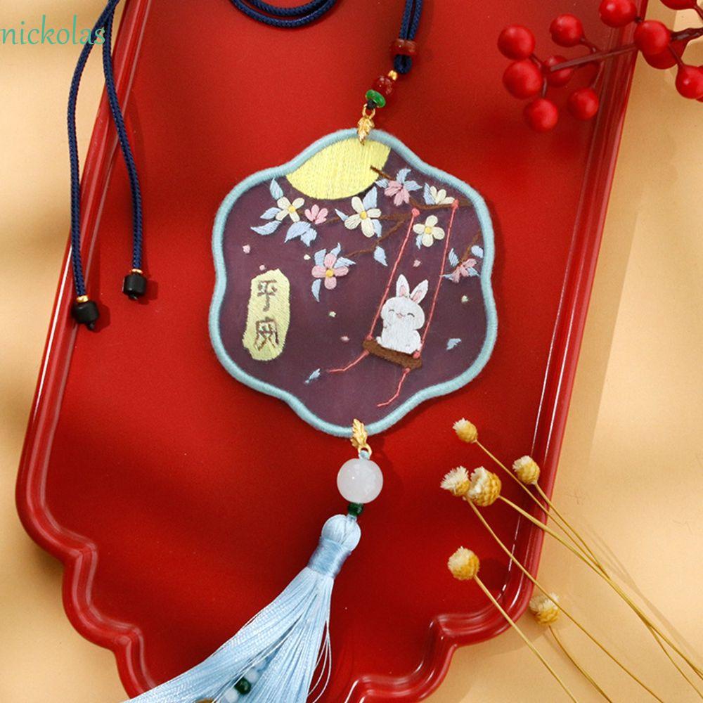 Móc Khóa Thêu Chữ Thập Thủ Công Hình Thỏ Phong Cách Trung Hoa