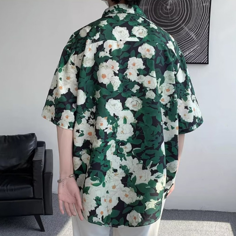 Áo Sơ Mi Tay Ngắn Dáng Rộng Chất Lụa Lạnh Họa Tiết Hoa Cúc Thời Trang Cá Tính Cho Nam