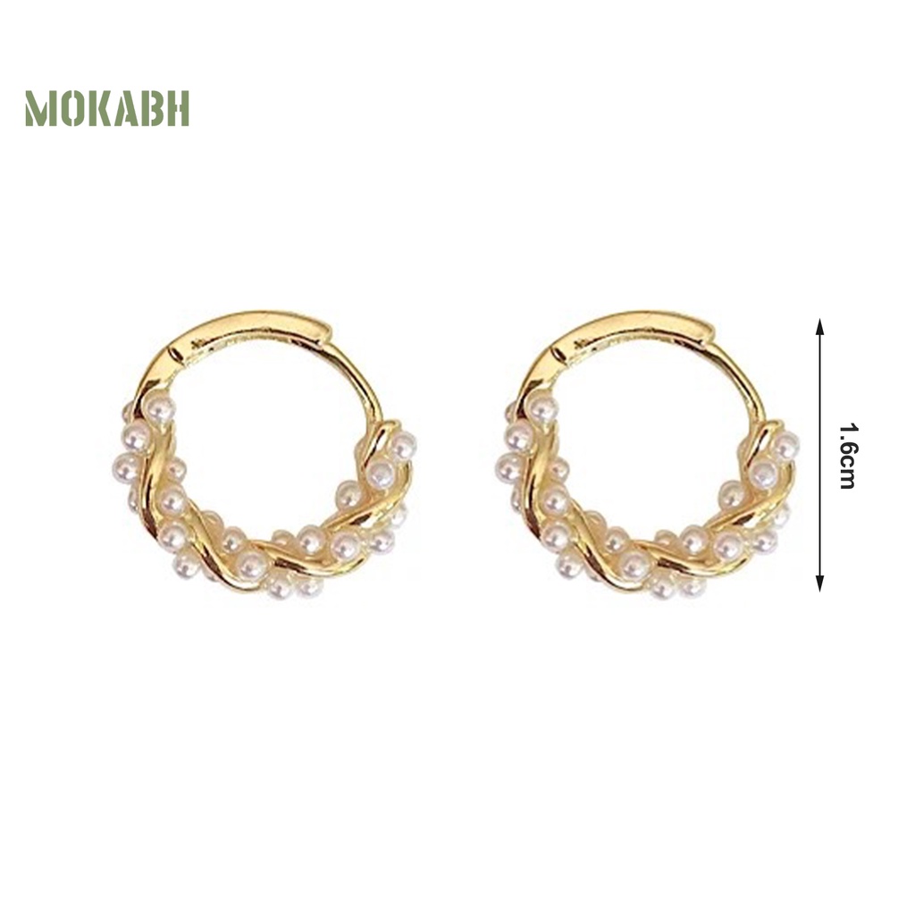 1 Đôi Bông Tai Tròn Đính Ngọc Trai Nhân Tạo Kiểu Dáng Sang Trọng Dành Cho Nữ