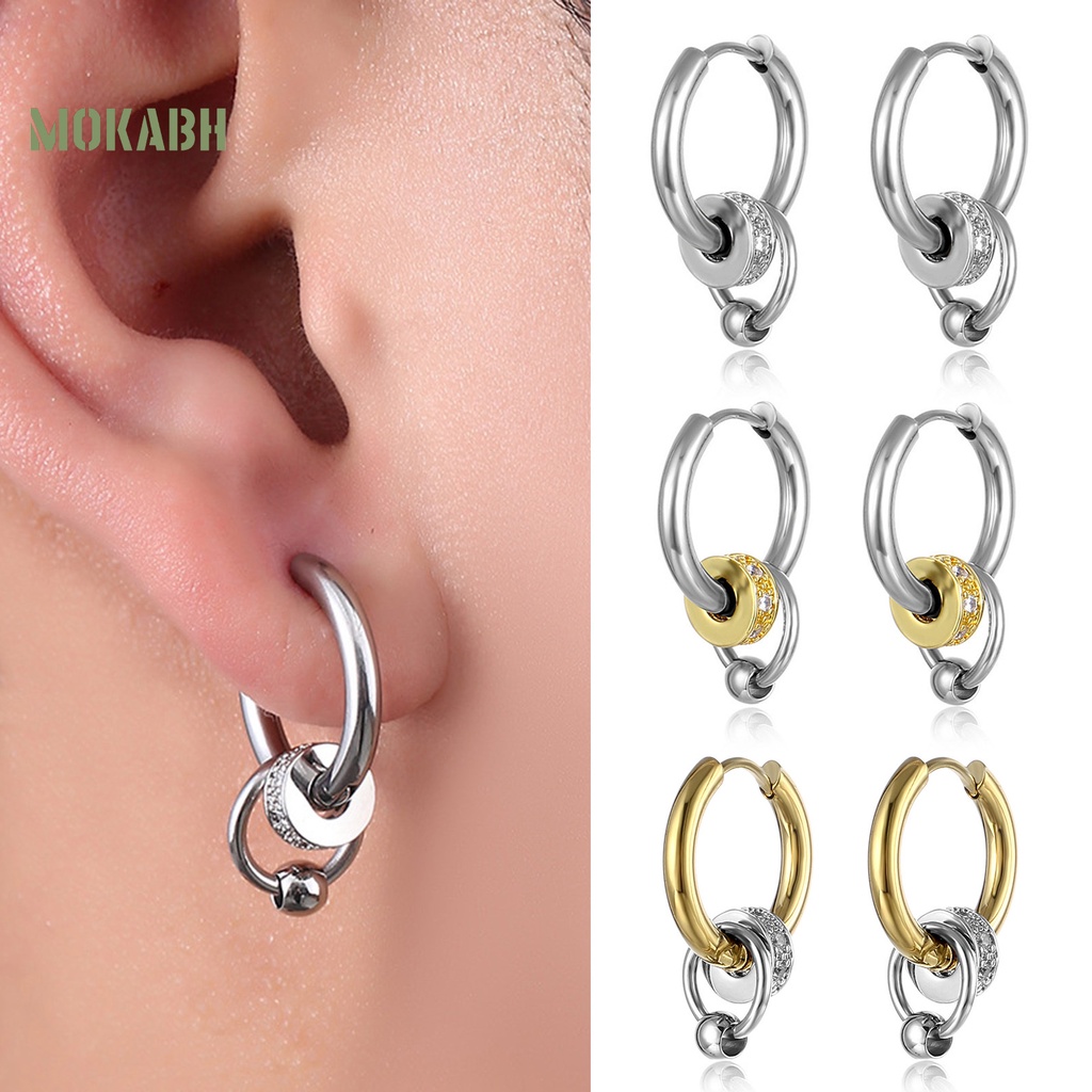 1 Khuyên Tai Thép Titan Nhiều Lớp Phong Cách Hip Hop Đơn Giản Thời Trang