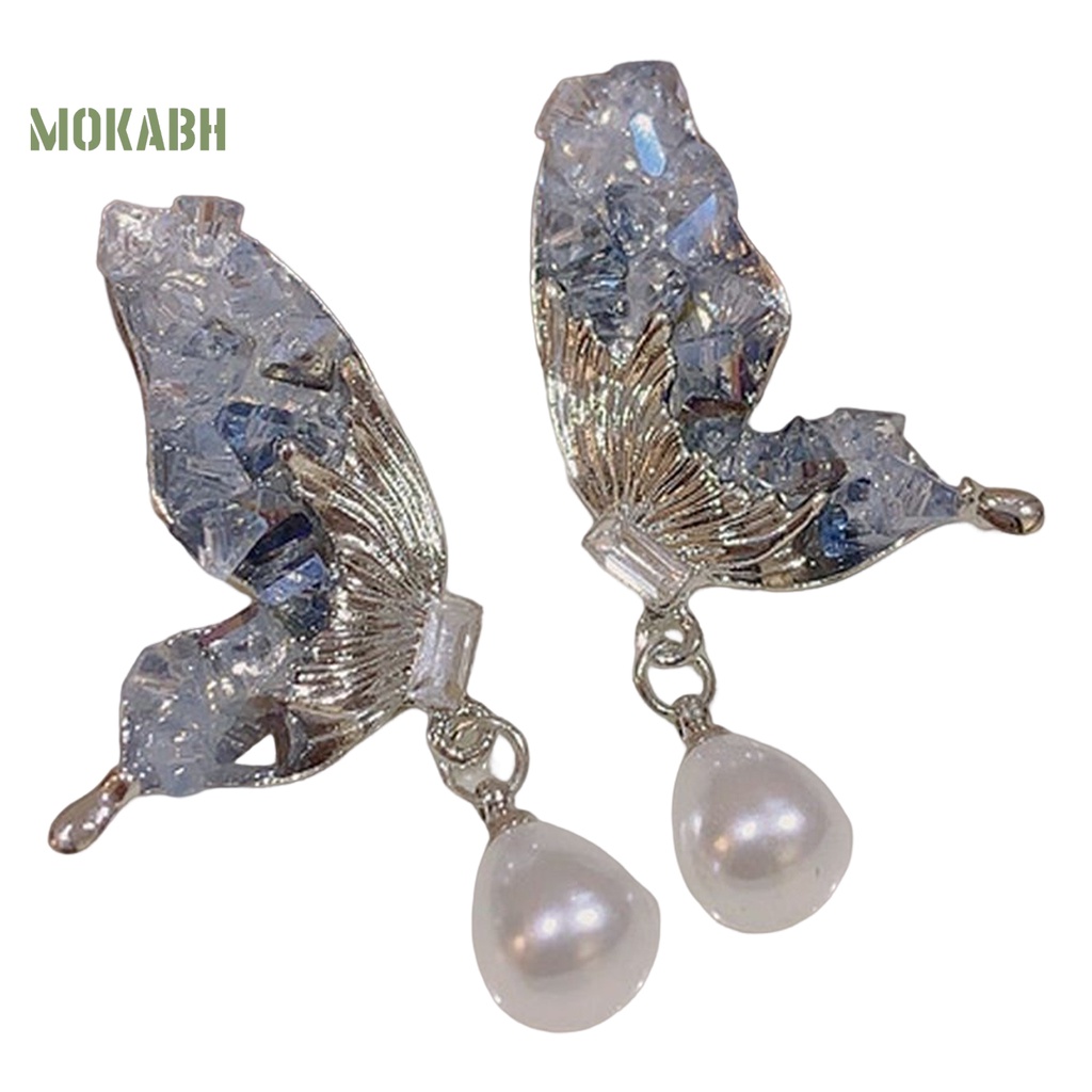 1 Đôi Bông Tai Hình Cánh Bướm Đính Ngọc Trai Giả Sang Trọng