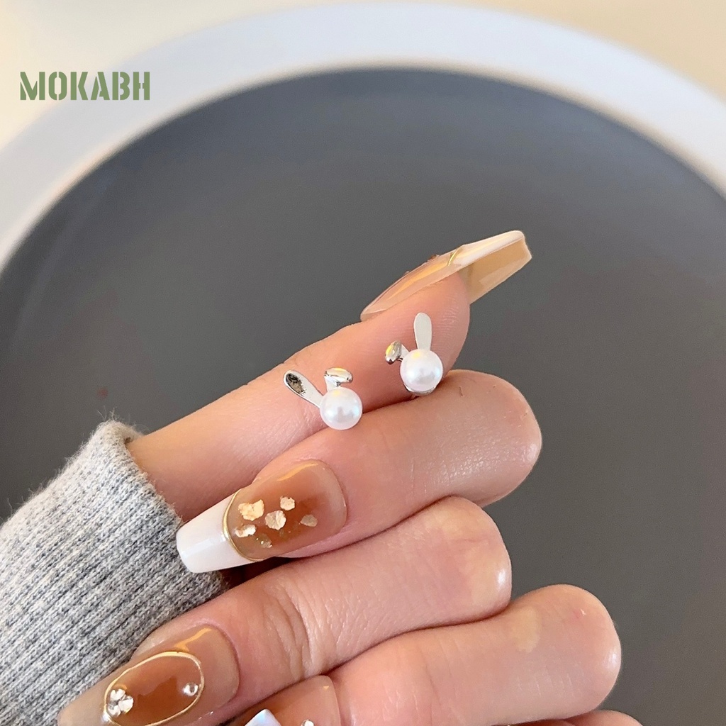 1 Đôi Bông Tai Hình Thỏ Đính Ngọc Trai Giả Bằng Hợp Kim Thời Trang Dành Cho Nữ