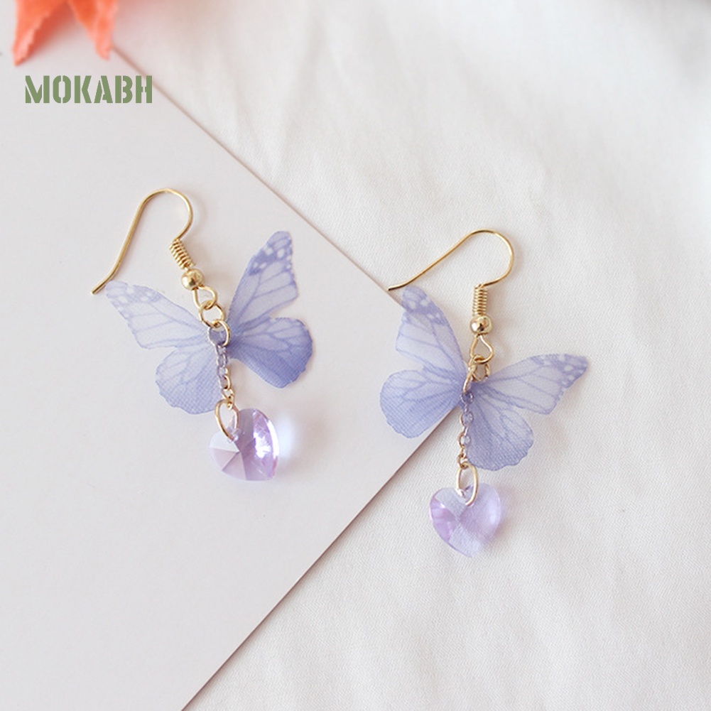 Bông Tai Dáng Dài Hình Trái Tim Và Bướm Thanh Lịch Cho Nữ