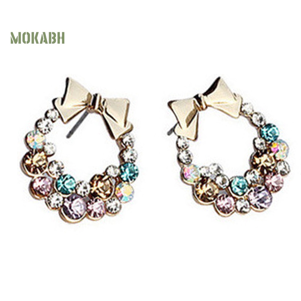 Bông Tai Hình Nơ Đính Đá Nhiều Màu Thời Trang Xinh Xắn Cho Nữ