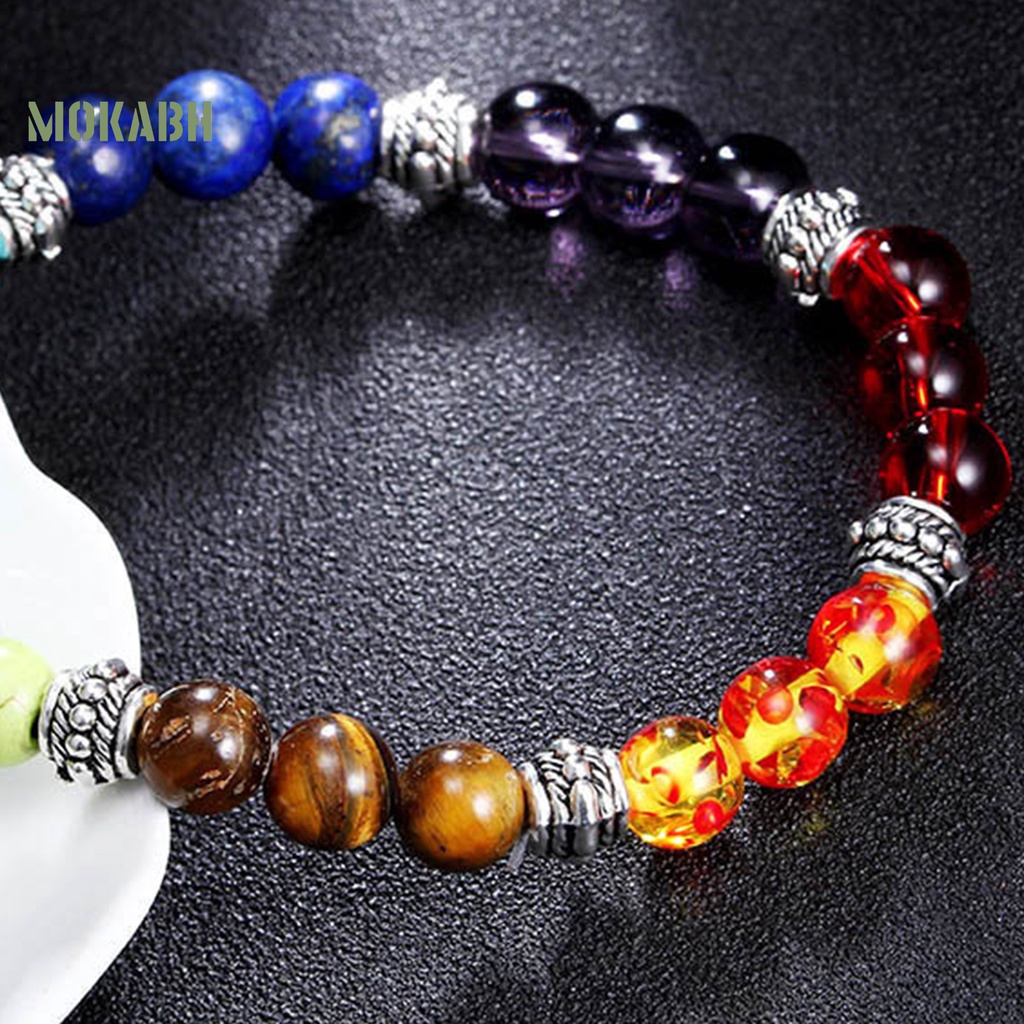 Vòng Tay Chuỗi Hạt Đá Chakras 7 Sợi Co Giãn Giảm Căng Thẳng