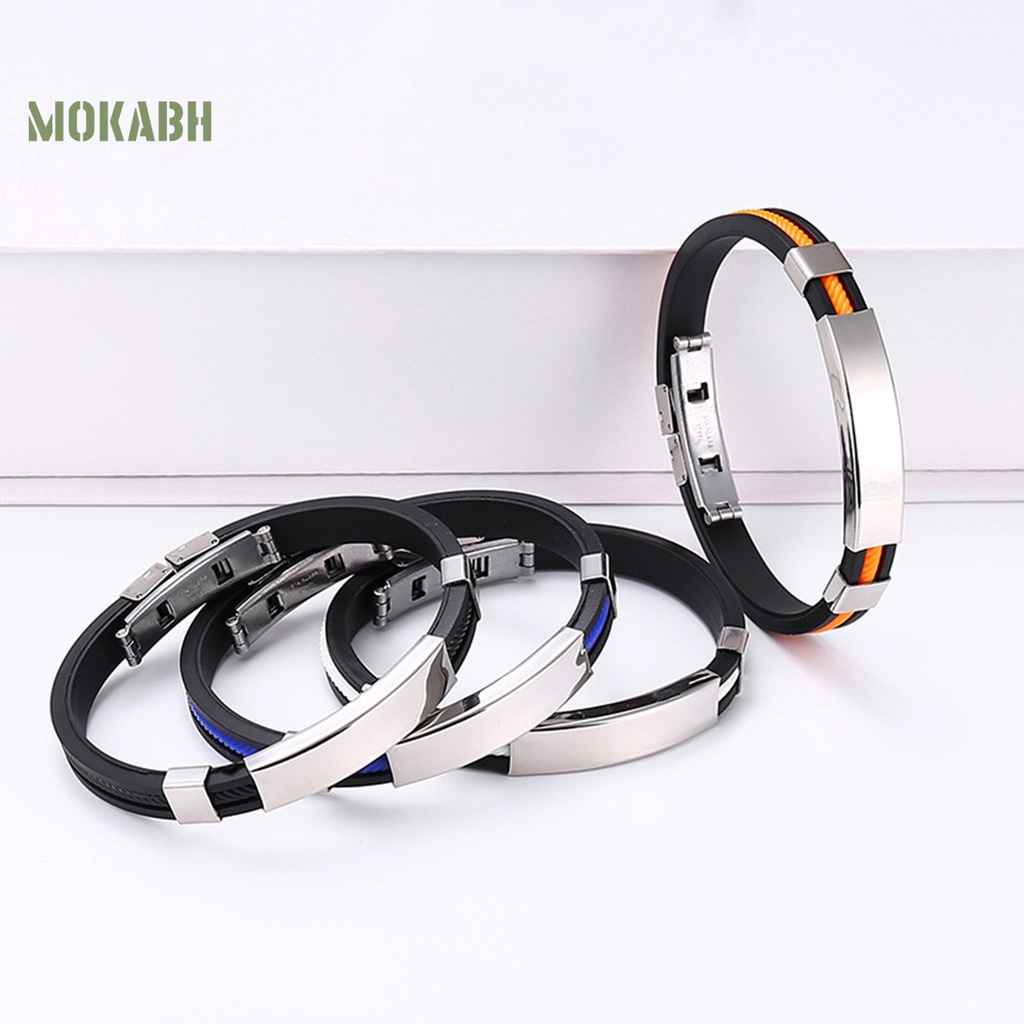 Vòng Đeo Tay Silicone Co Giãn Khóa Bằng Thép Không Gỉ Thời Trang Dành Cho Nam