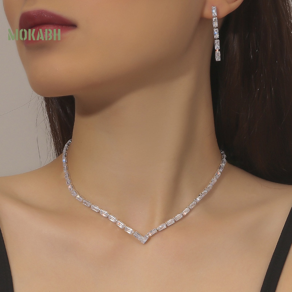 [Mới] Set Vòng cổ Và Bông Tai Đính Đá Zircon Sang Trọng Không Gây Dị Ứng Cho Cô Dâu