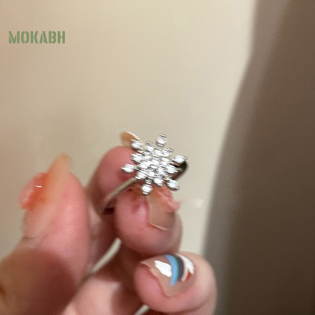 [Mới] Nhẫn Hở Mạ Vàng Hình Bông Tuyết Đính Đá Zirconia Thoải Mái Mặc Hàng Ngày Chất Lượng Cao Niche