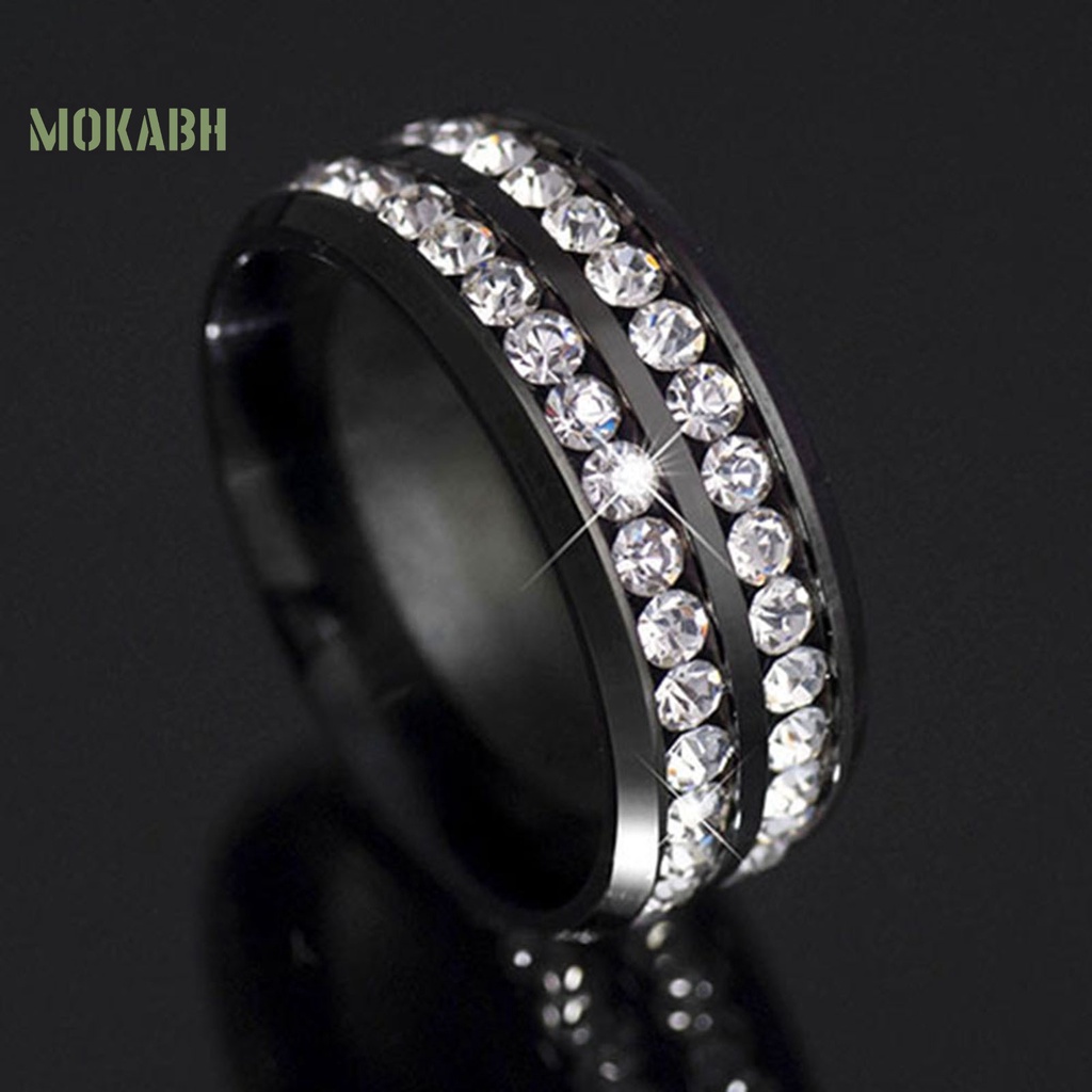 Nhẫn Titan Bản Rộng Hai Hàng Không Phai Màu Đính Đá Cho Nam Và Nữ