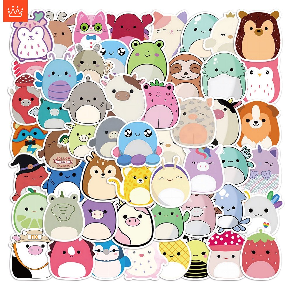 J· Hình Dán Chống Nước Squishmallow Phim Hoạt Hình Mũ Bảo Hiểm Máy Tính Xách Tay Hành Lý Dán Thiết Lập, 50 tờ