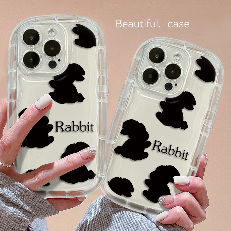 Ốp Điện Thoại TPU Silicone Mềm Trong Suốt Chống Sốc In Hình Thỏ Đen Cho IPhone 14 Pro Max 13 12 11 XS X XR 8 + 7 Plus