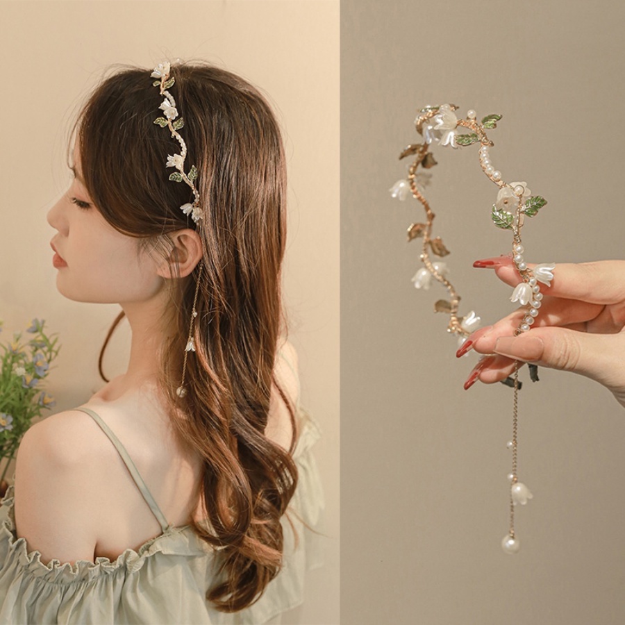 Băng Đô Cài Tóc Đính Hạt Ngọc Trai Và Nơ Bằng Hợp Kim Phong Cách Hàn Quốc Cho Nữ