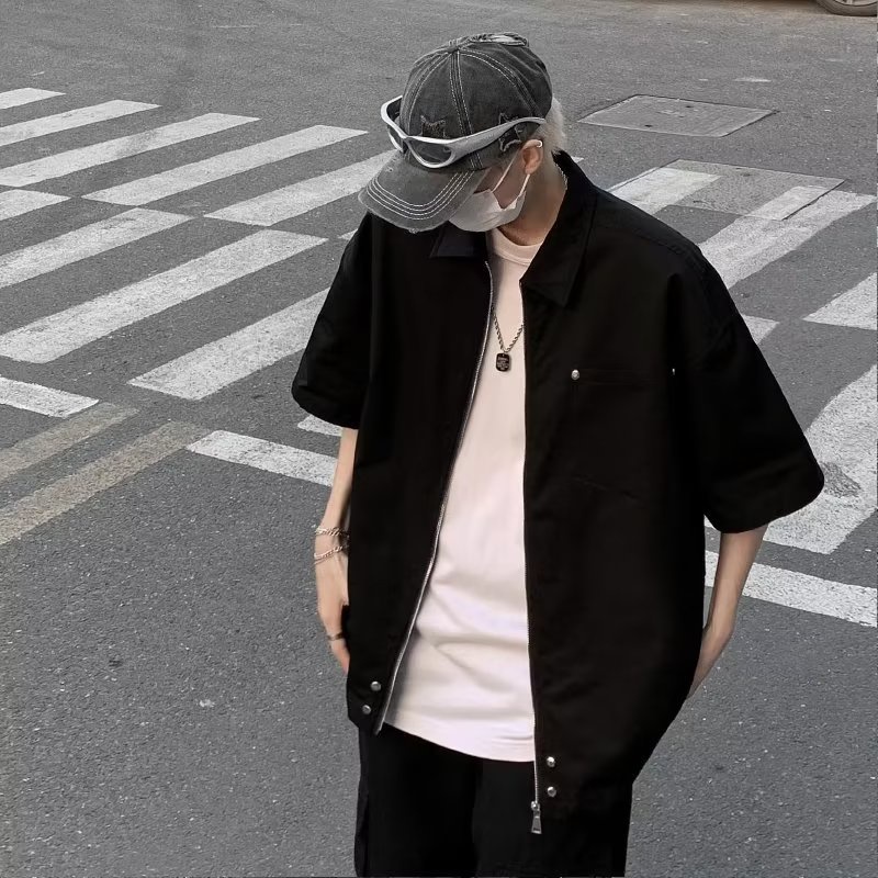 Áo Sơ Mi Tay Ngắn Dáng Rộng Phong Cách Retro Nhật Bản Thời Trang Mùa Hè Cho Nam