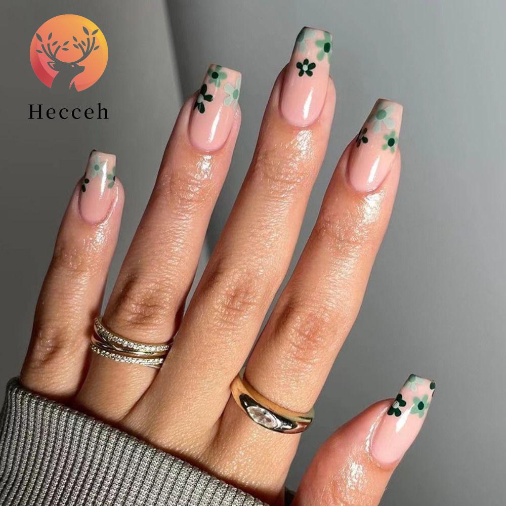 Bộ 24 Móng Tay Giả Che Phủ Toàn Diện Họa Tiết Hoa Xinh Xắn
