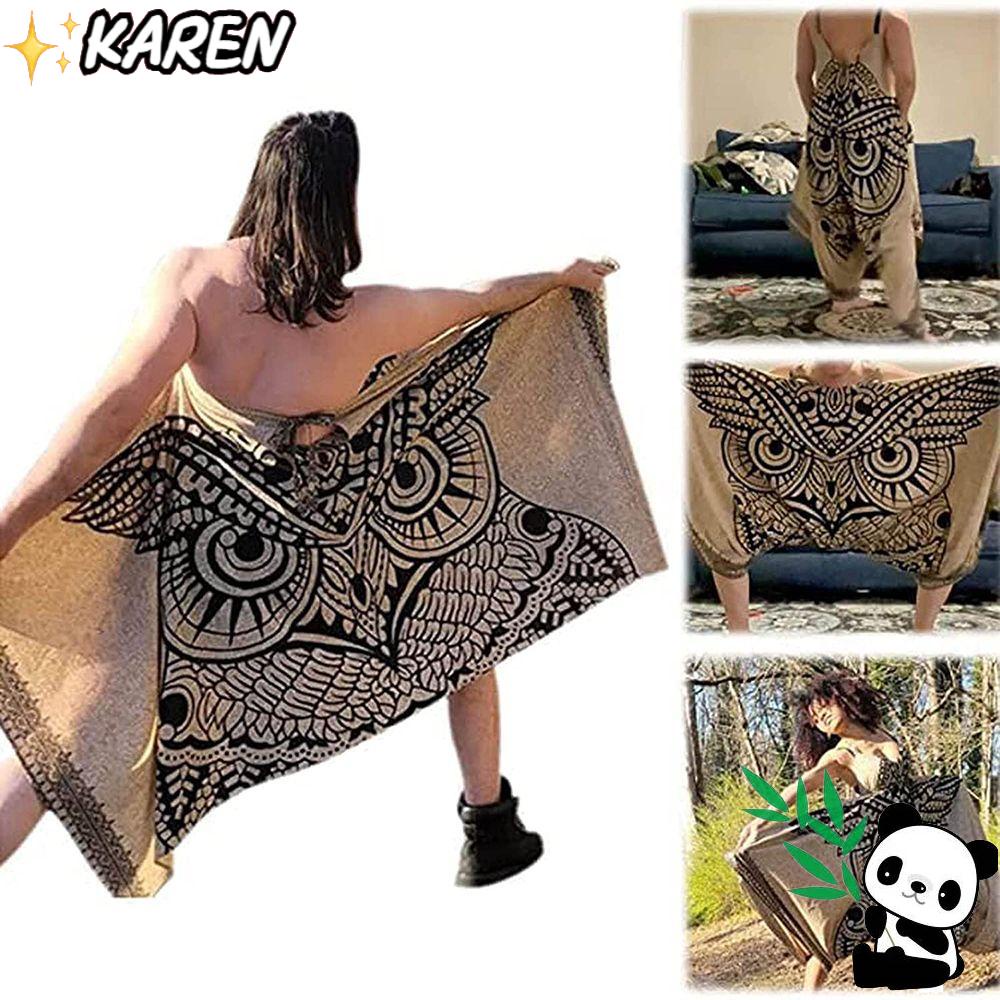 Karen Áo liền quần Yếm Ống Rộng In Hình Chim Cú Có Nút Cài Thời Trang Mùa Hè