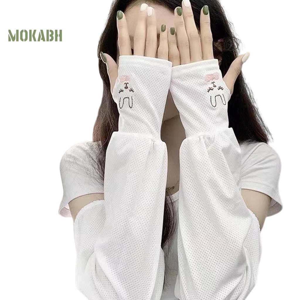 1 Cặp Găng Tay Chống Nắng Chống Trượt Bằng Lụa Lạnh Co Giãn Thêu Họa Tiết Thỏ