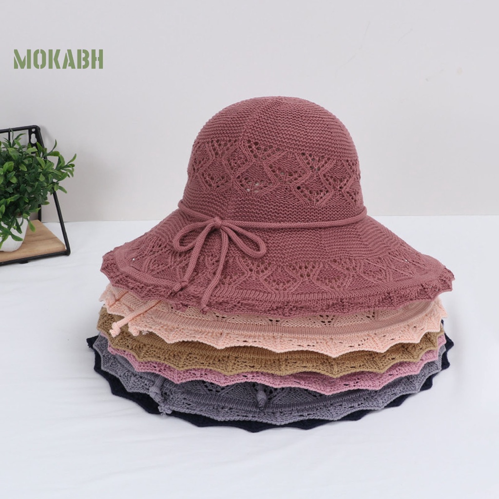 [Mok Abh] Mũ Rộng Vành Thắt Nơ Có Thể Điều Chỉnh Thời Trang Đi Biển Mùa Hè