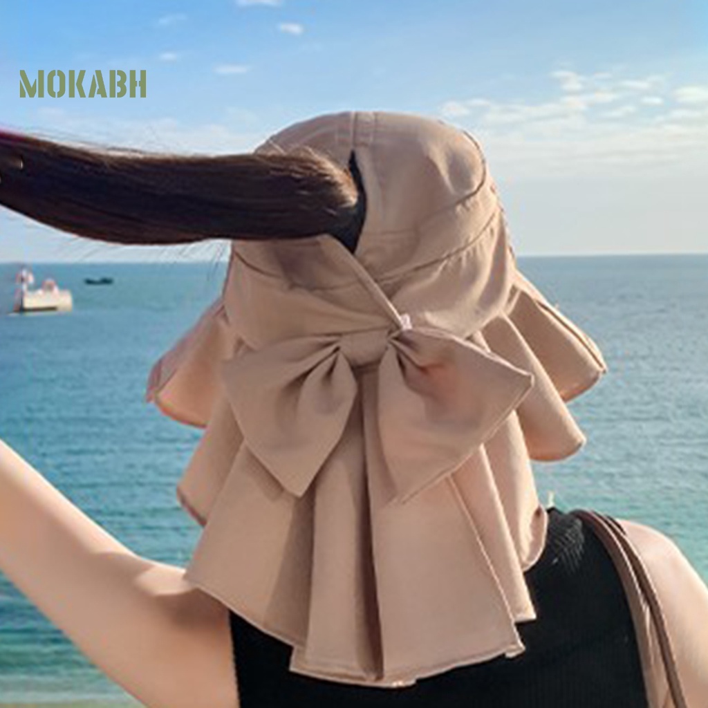 [Mok Abh] Nón Rộng Vành Chống Nắng Thoáng Khí Thắt Nơ Màu Trơn Trang Trí Hình Tròn Thoáng Khí Mùa Hè Dành Cho Bạn Nữ