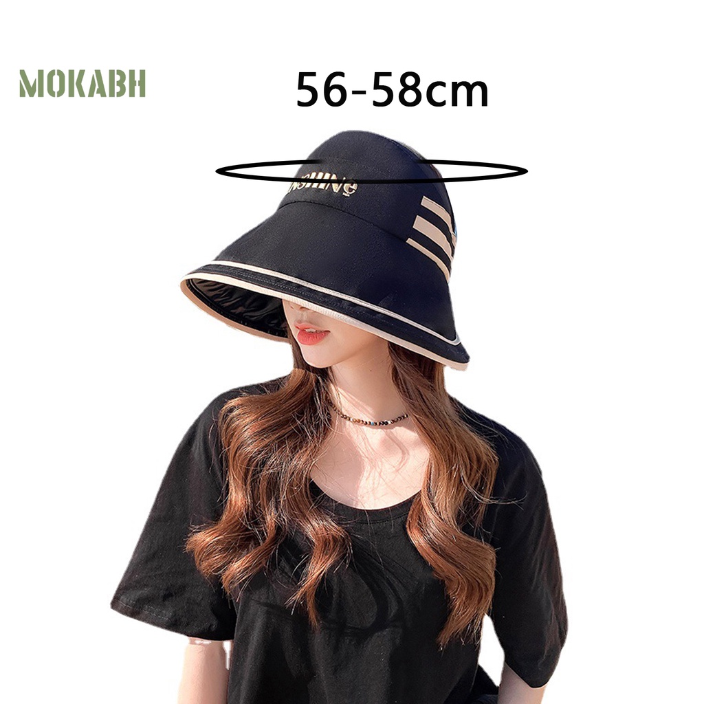 [Mok Abh] Mũ Ngư Dân Vành Rộng Hở Chóp Thêu Chữ Có Thể Điều Chỉnh Kích Thước Thời Trang Mùa Hè