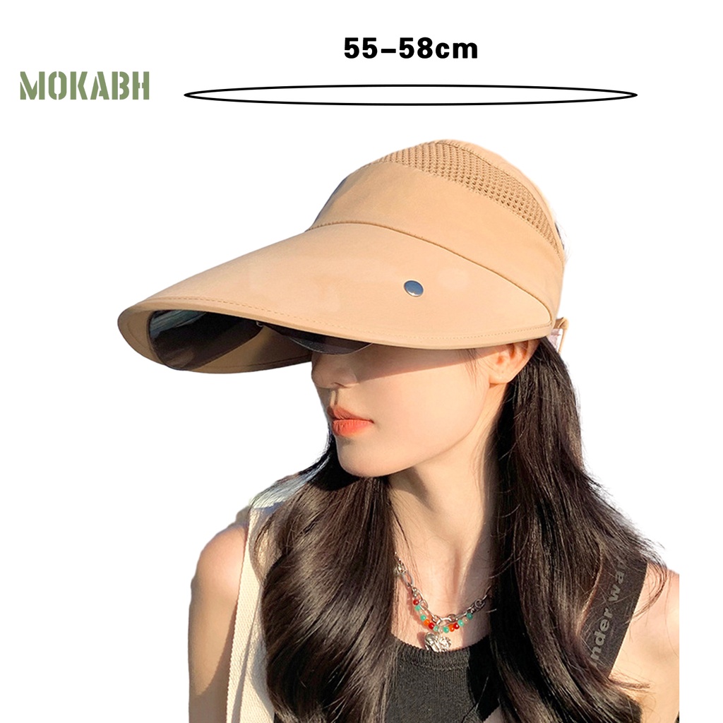 Mũ Chống Nắng Rộng Vành Hở Chóp Thoáng Khí Màu Sắc Trơn Kèm Kính Mát Có Dây Điều Chỉnh Được