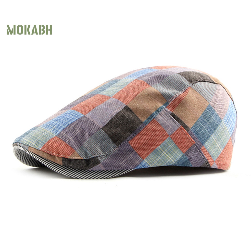 [Mok Abh] Mũ Lưỡi Trai Họa Tiết Kẻ Sọc Màu Tương Phản Phong Cách Vintage Cho Nam Mặc Hàng Ngày
