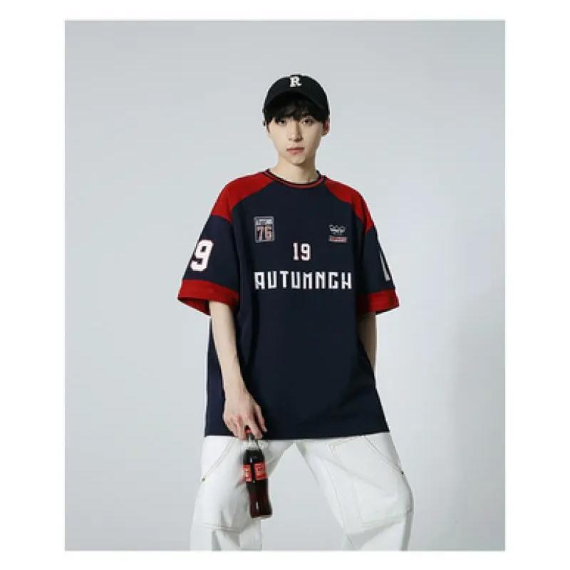 Áo Thun Tay Ngắn Dáng Rộng Màu Sắc Tương Phản Thời Trang Mùa Hè Cho Nam