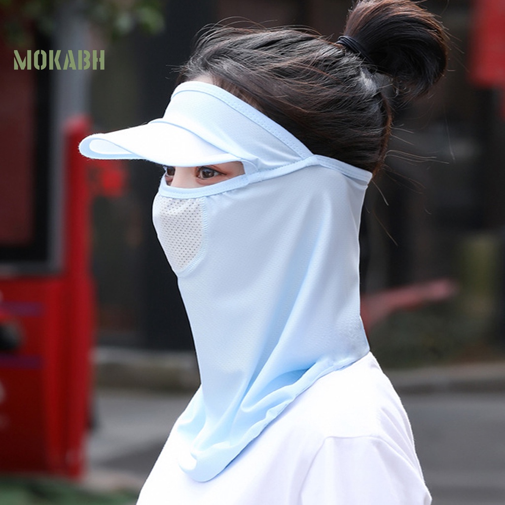 [Mok Abh] Mũ Trùm Đầu Che Mắt Và Cổ Bằng Lụa Lạnh Chống Bụi Thoáng Khí Dùng Khi Đi Xe Đạp Mùa Hè