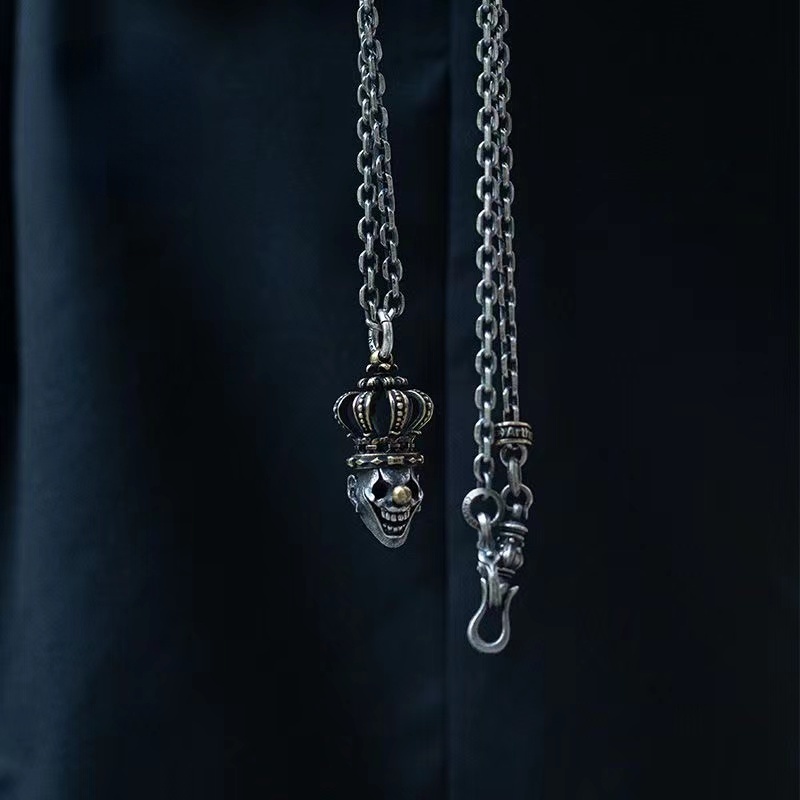 Vòng cổ Bạc 925 Mặt Đầu Lâu Vương Miện Thời Trang Cho Nam