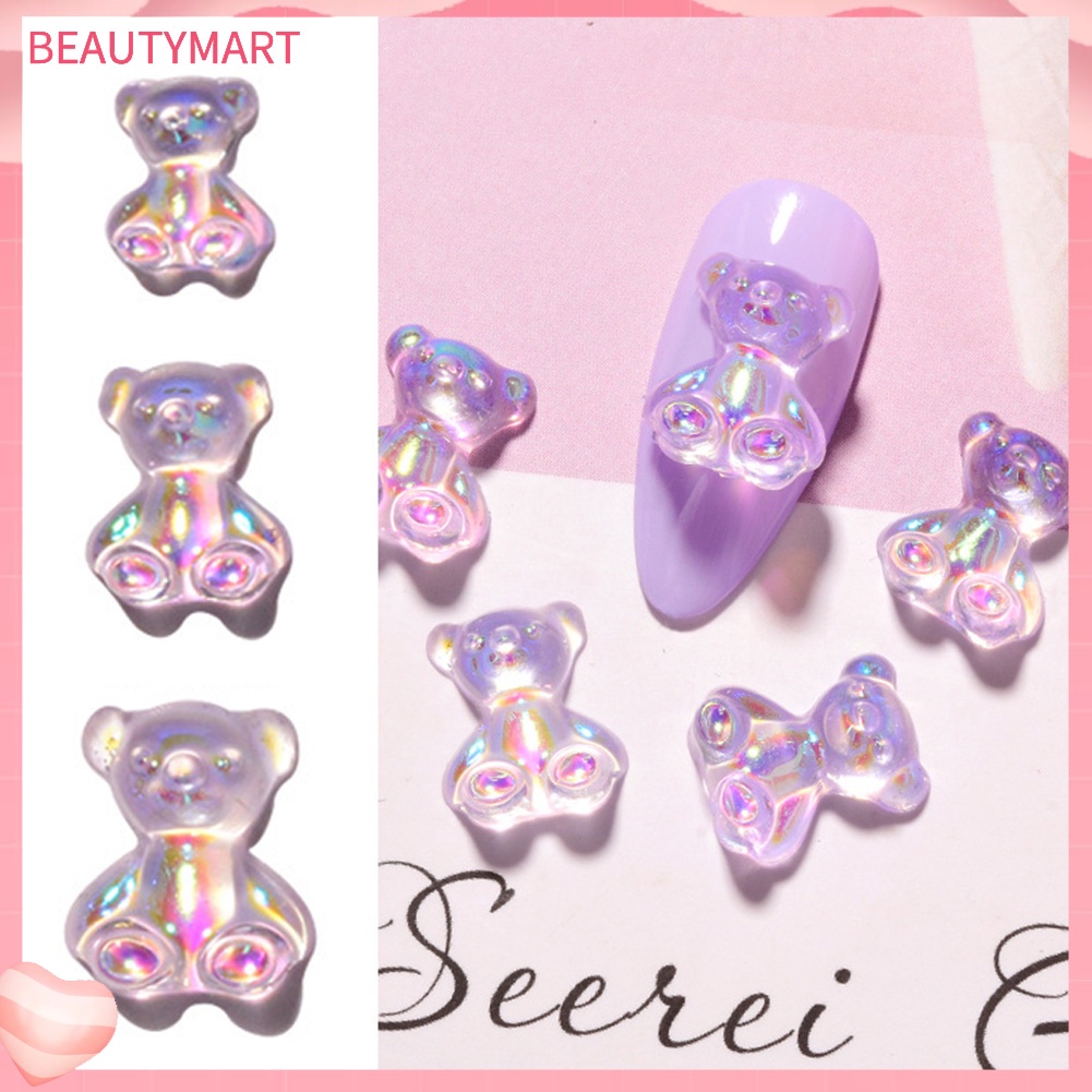Set 12 Phụ Kiện Trang Trí Móng Tay Nghệ Thuật Hình Gấu 3D Dễ Thương DIY