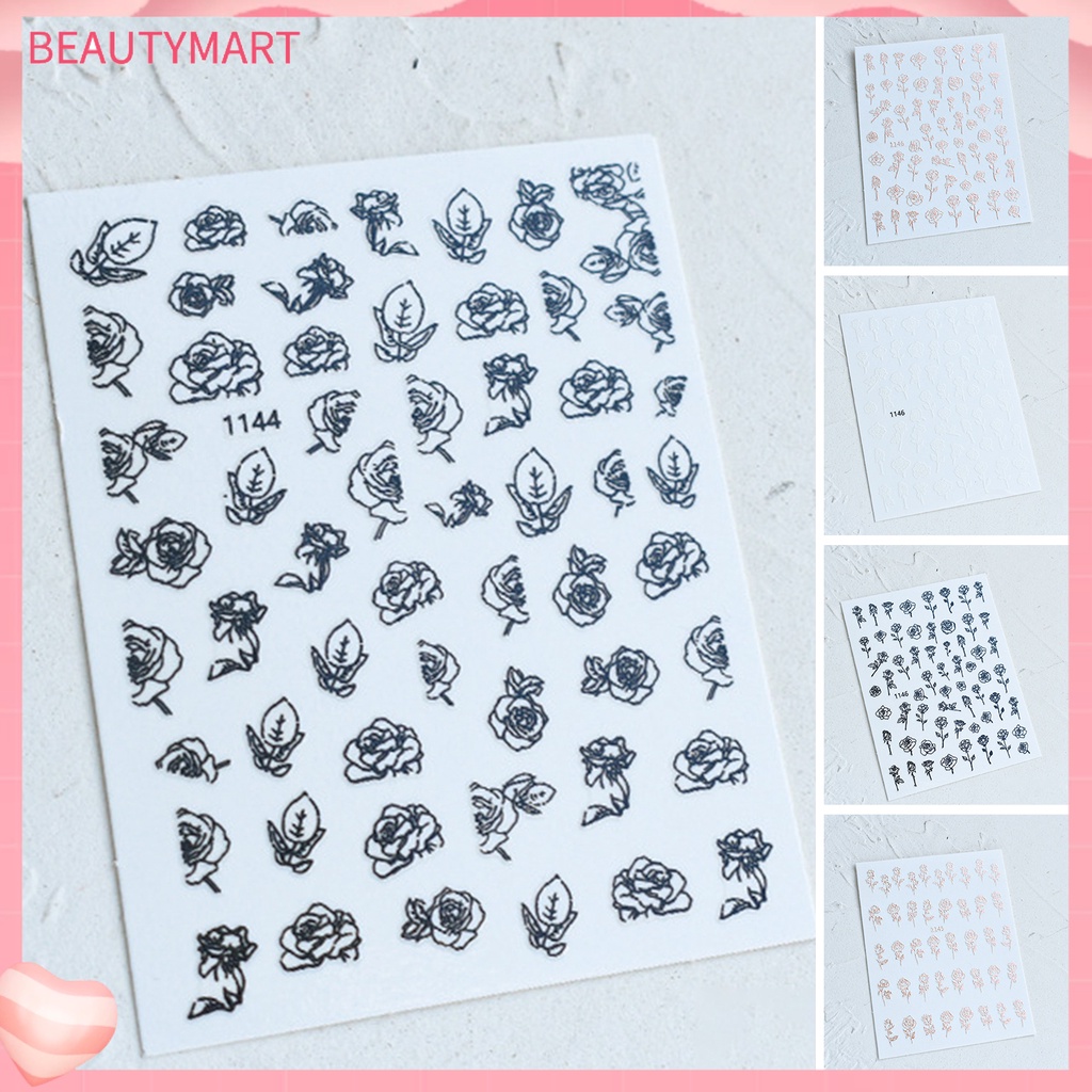 [beautymart] Hình Dán Móng Tay Tự Dính Không Mùi Họa Tiết Hoa Hồng Tinh Tế Không Dị Ứng Có Thể Tháo Rời